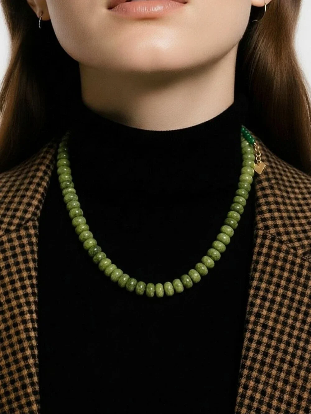 Mayamar Genuine Green Jade Beaded Necklace & Gift Bag - Picture 1 of 4